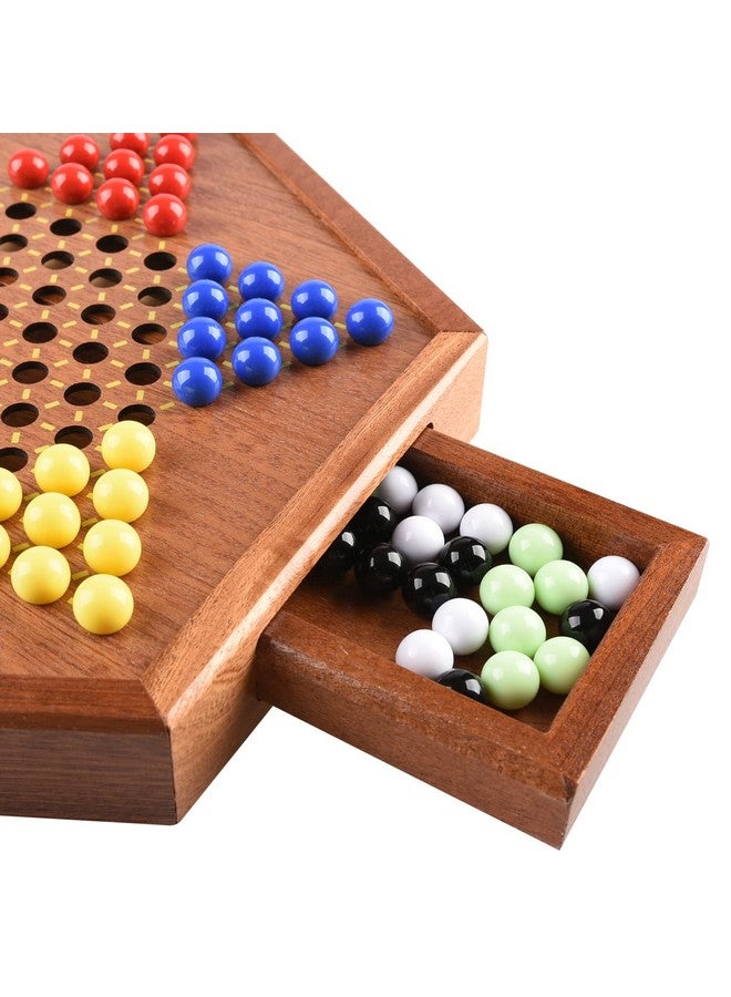 ALANGDUO Wooden Chinese Checkers with Drawers 12 Bonus Spare Marbles| Natural Wooden Board Game| Includes 60 Colorful Acrylic Marbles | Family Board Game for Kids and Adults(12.7 Inches) - Image 5