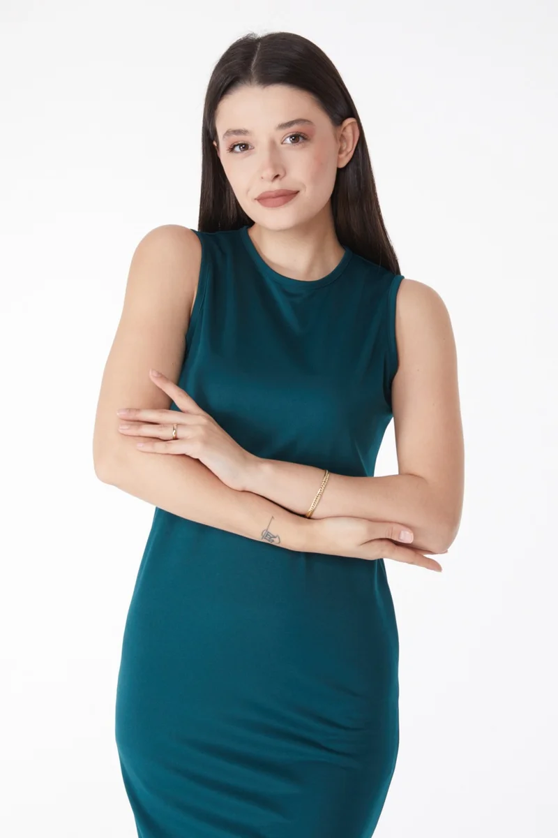 Tofisa Plain Crew Neck Women's Green Mini Dress - 13186