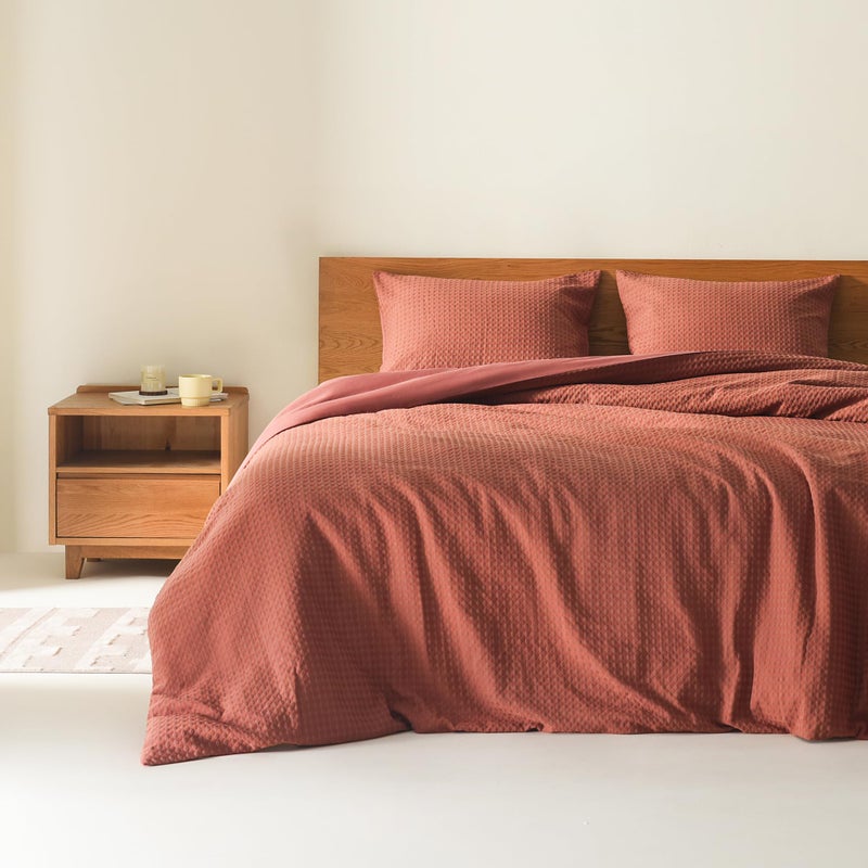 Comfort Spaces Burnt Orange Queen Comforter Set - 3 Pieces Dotted Weave Texture Comforter Sets, Modern Farmhouse Boho Comforter & Shams, All Season Microfiber Queen Bed Set, Full/Queen - Image 1