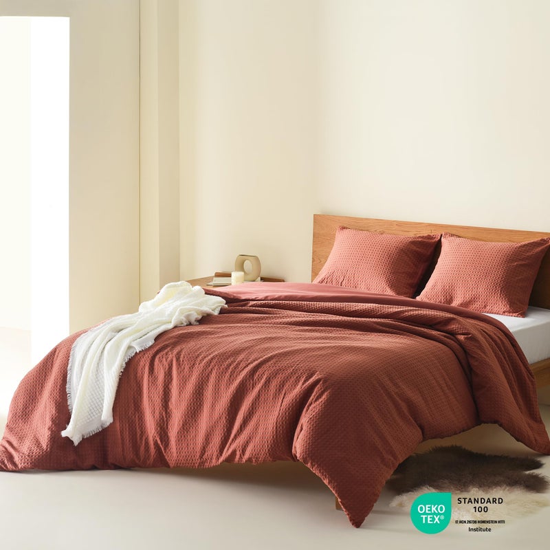 Comfort Spaces Burnt Orange Queen Comforter Set - 3 Pieces Dotted Weave Texture Comforter Sets, Modern Farmhouse Boho Comforter & Shams, All Season Microfiber Queen Bed Set, Full/Queen - Image 2