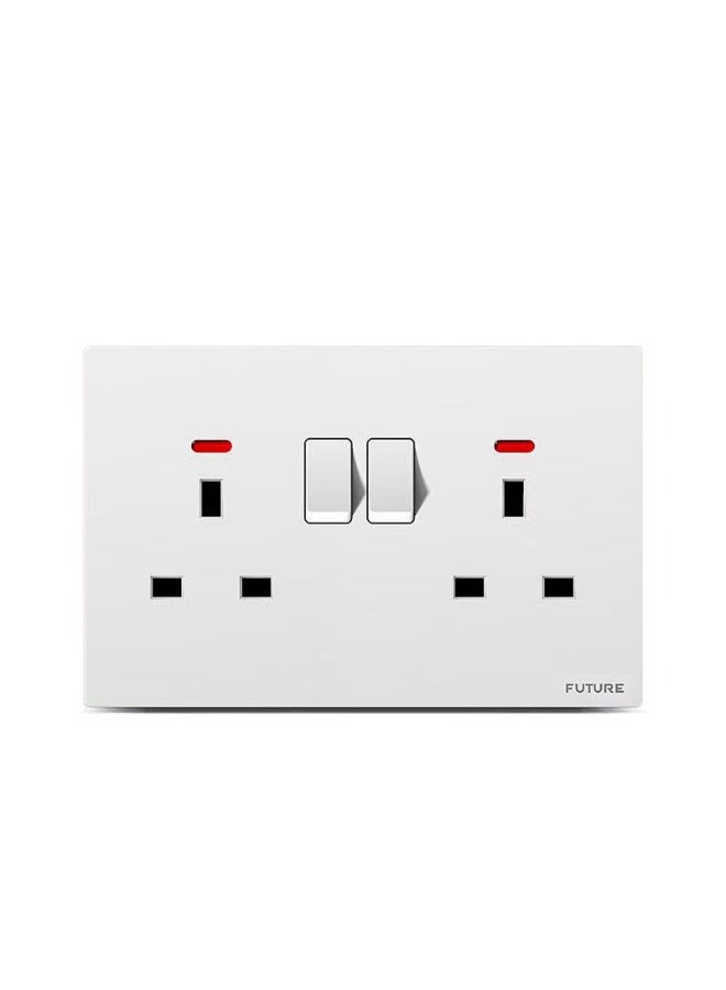 Future Double Switched 13A Wall Socket – UK 3-Pin Plug – Dual Power Outlet with Independent Switches & Safety Shutters – Modern White Finish – Ideal for Home, Office & Commercial Use