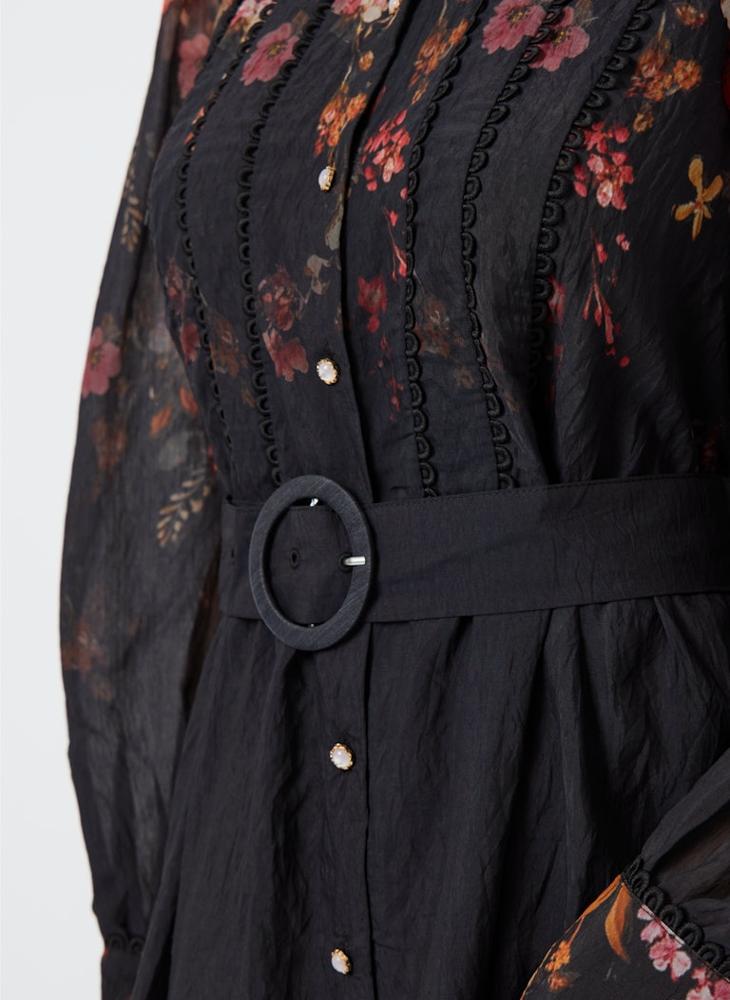 YAS Floral Print Belt Detail Midi Shirt Dress - Image 3