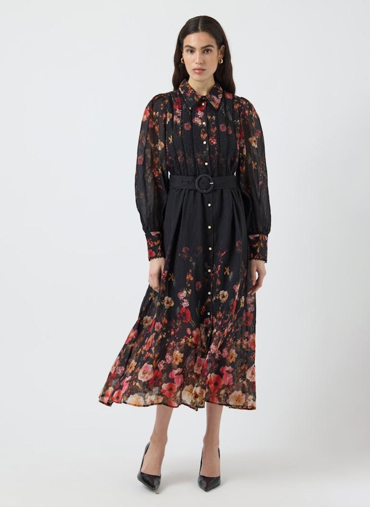 YAS Floral Print Belt Detail Midi Shirt Dress - Image 5