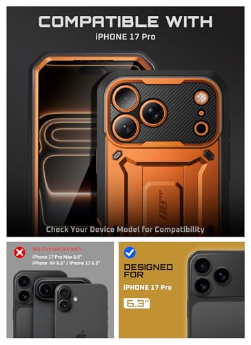 SupCase حافظة SUPCASE لهاتف iPhone 17 Pro مع زر التحكم بالكاميرا وحماية Unicorn Beetle Pro مع حامل مدمج وحامي شاشة وحماية عسكرية كاملة للجسم وحافظة هاتف ثقيلة التحمل - Coral - Image 3