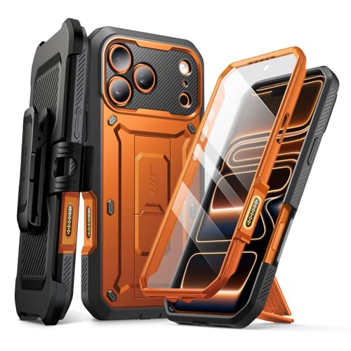 SupCase حافظة SUPCASE لهاتف iPhone 17 Pro مع زر التحكم بالكاميرا وحماية Unicorn Beetle Pro مع حامل مدمج وحامي شاشة وحماية عسكرية كاملة للجسم وحافظة هاتف ثقيلة التحمل - Coral - Image 1