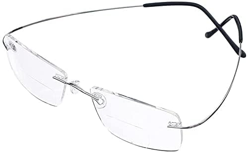 Jcerki Super Light Titanium alloy Bifocal Reading Glasses Men Women Fashion Rimless Reading Eyeglasses + Eyewear Case - Image 2