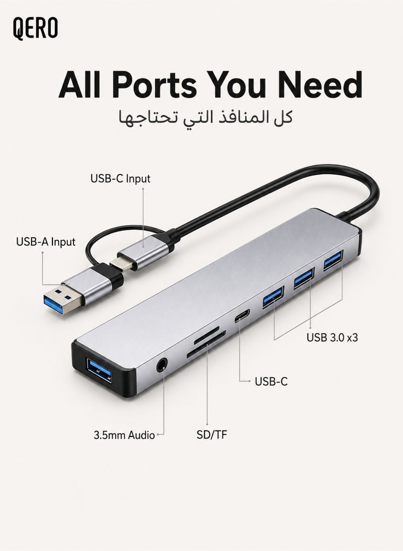 كيورو موزع USB-C 7 في 1 من QERO مع محول USB-A، قاعدة ألمنيوم متعددة المنافذ مع USB 3.0 وقارئ SD/TF وصوت 3.5 مم - Image 2