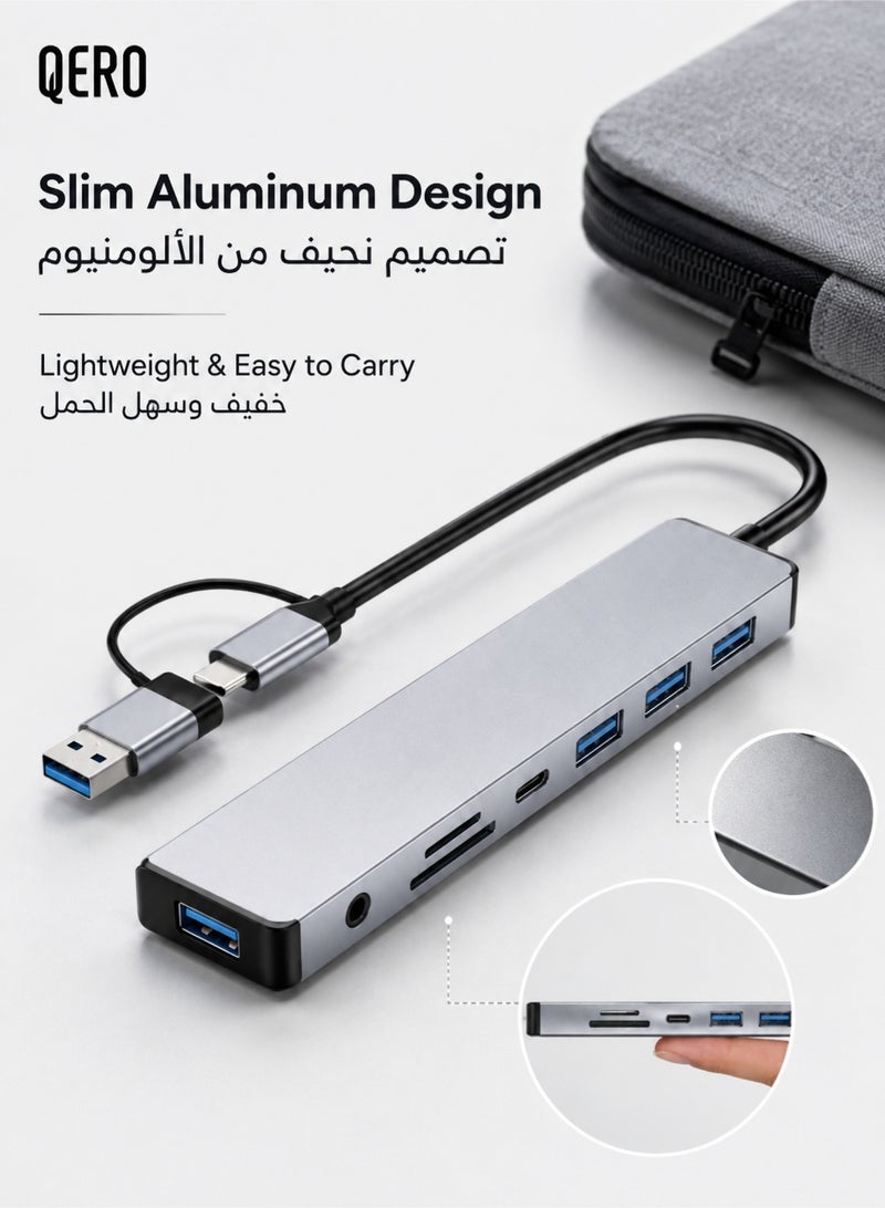 كيورو موزع USB-C 7 في 1 من QERO مع محول USB-A، قاعدة ألمنيوم متعددة المنافذ مع USB 3.0 وقارئ SD/TF وصوت 3.5 مم - Image 3