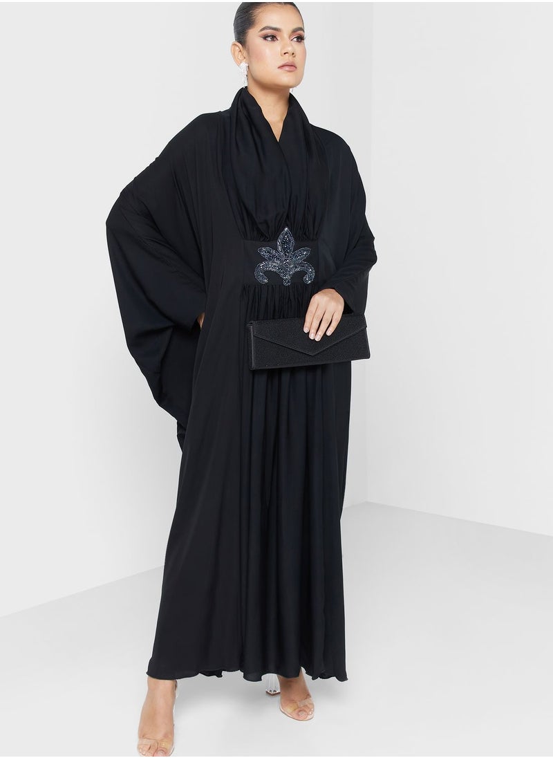 hayas closet - Embellished Cape Sleeve Plisse Abaya - Image 1
