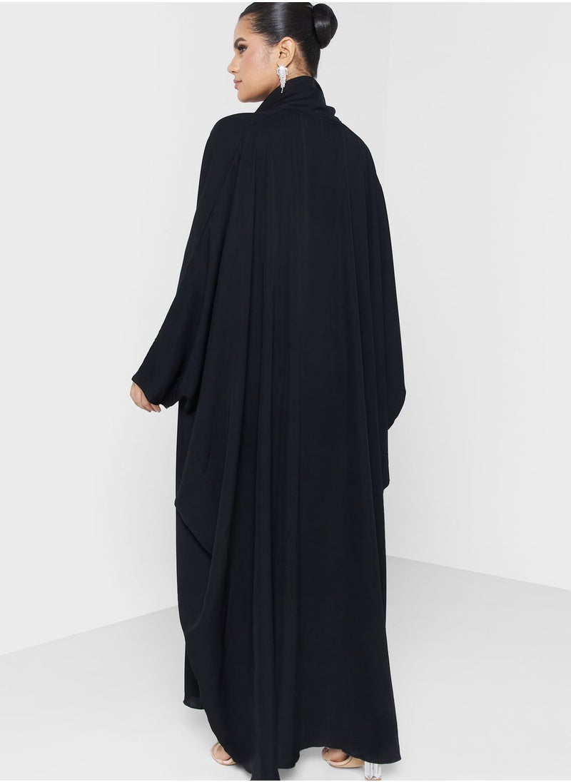 hayas closet - Embellished Cape Sleeve Plisse Abaya - Image 1