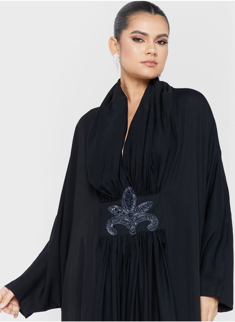 hayas closet - Embellished Cape Sleeve Plisse Abaya - Image 1