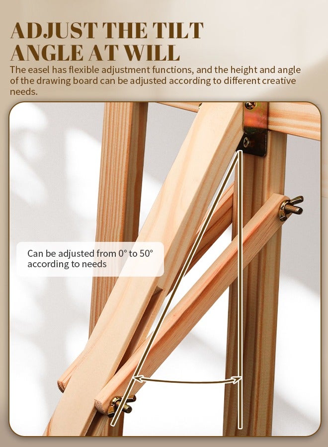حامل خشبي للرسم بطول 150 سم، حامل رسم قابل للتعديل، مثالي للمنزل، الاستوديو، الفصل الدراسي، الرسم في الهواء الطلق - Image 5