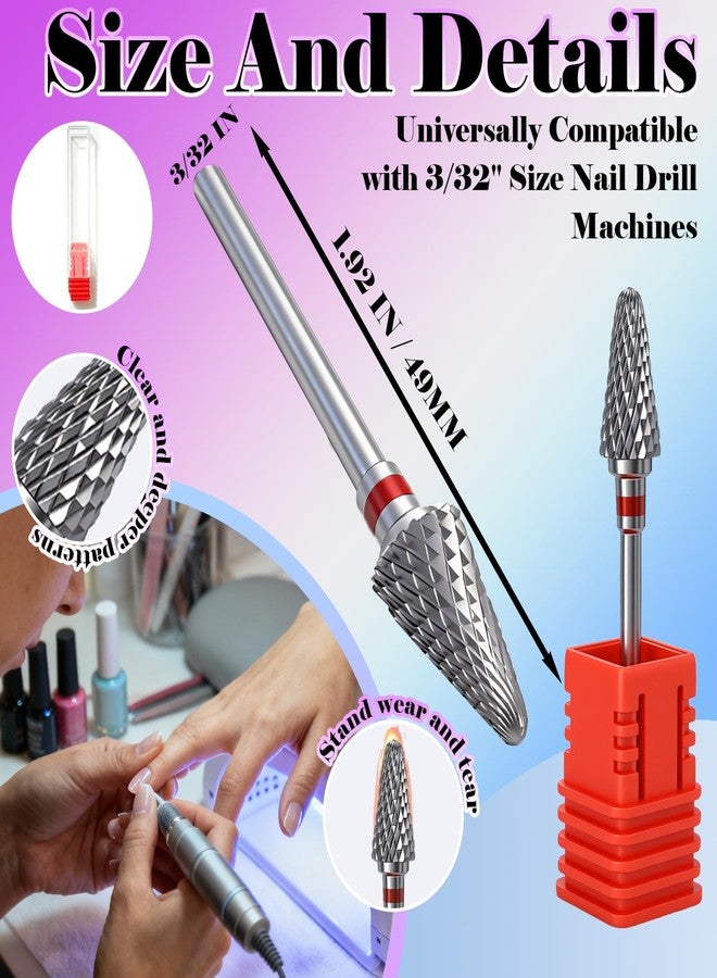 FANTEXY Carbide Nail Drill Bit - 3/32" Gel Polish Remover Drills Bit,5 In 1Cone Tungsten Drill Bits Set Nail File, Professional Tungsten Steel Nail Drills Tip for Acrylic Gel Nails Removal(Fine-F) - Image 5