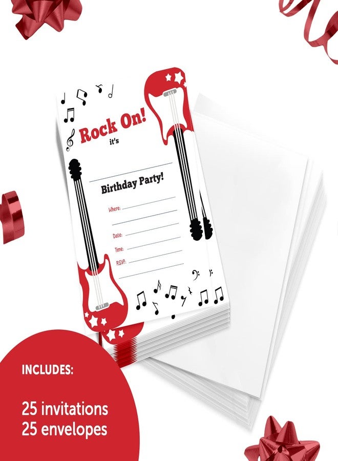 Desert Cactus Guitar Happy Birthday Invitations Style 2 Music Invite Cards (25 Count) With Envelopes Boys Girls Kids Party (25ct) - Image 2