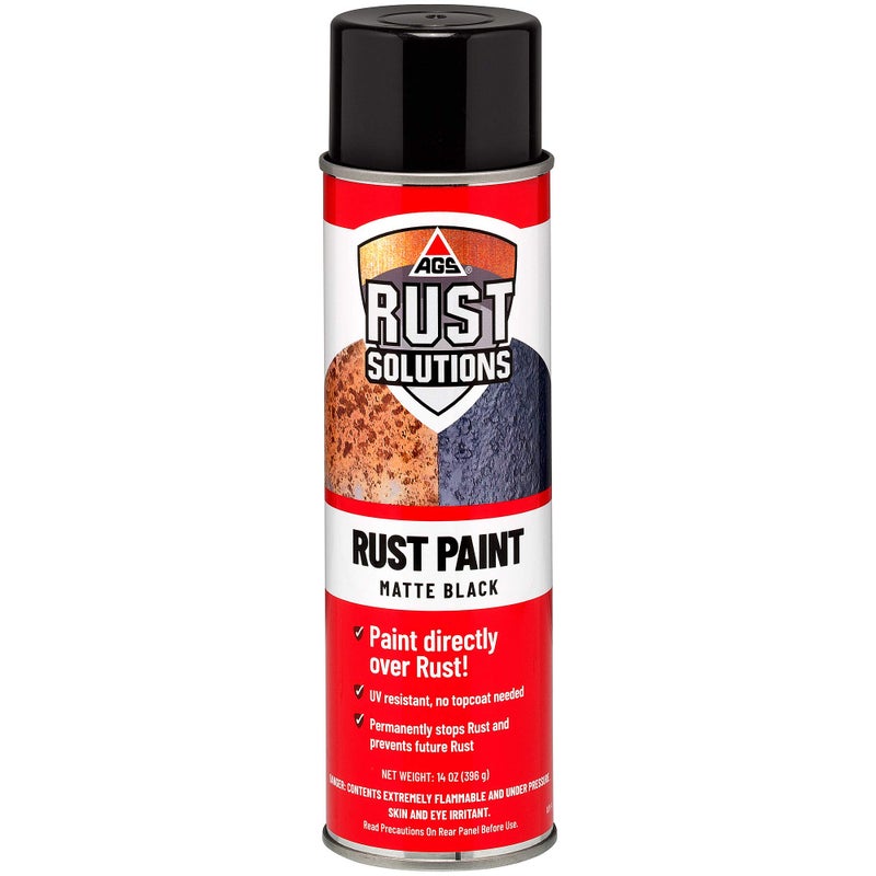 AGS RUST SOLUTIONS Rust Spray Paint, 14oz, Durable Matte Black Finish, Safe for All Surfaces, Eradicate Rust and Ensure Long-Lasting Protection Against Weather and Wear - Image 1