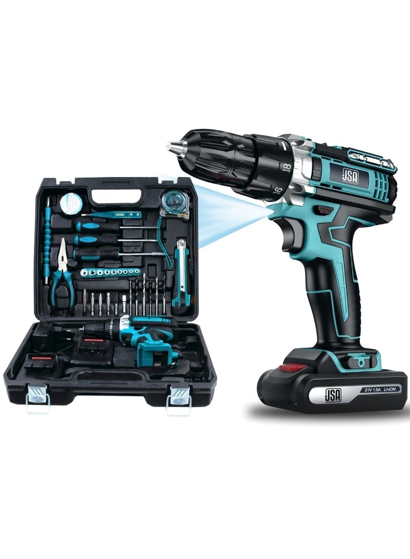 جي اس ايه مثقاب لاسلكي من JSA ببطارية ليثيوم قابلة للشحن – طقم متكامل يحتوي على 30 قطعة من الملحقات – متعدد السرعات مع عزم دوران قوي – مناسب للحفر في الخشب والمعادن والبراغي – تصميم مريح وخفيف الوزن للعمل الاحترافي - Image 1