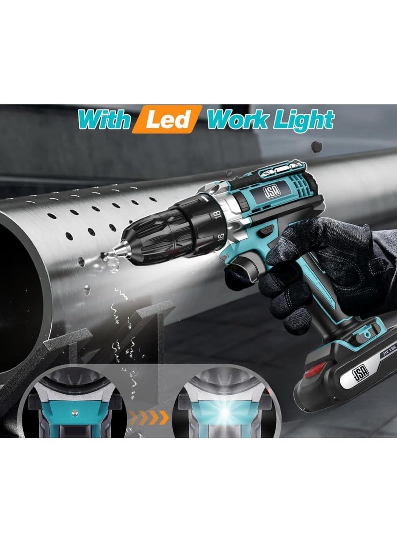 جي اس ايه مثقاب لاسلكي من JSA ببطارية ليثيوم قابلة للشحن – طقم متكامل يحتوي على 30 قطعة من الملحقات – متعدد السرعات مع عزم دوران قوي – مناسب للحفر في الخشب والمعادن والبراغي – تصميم مريح وخفيف الوزن للعمل الاحترافي - Image 2