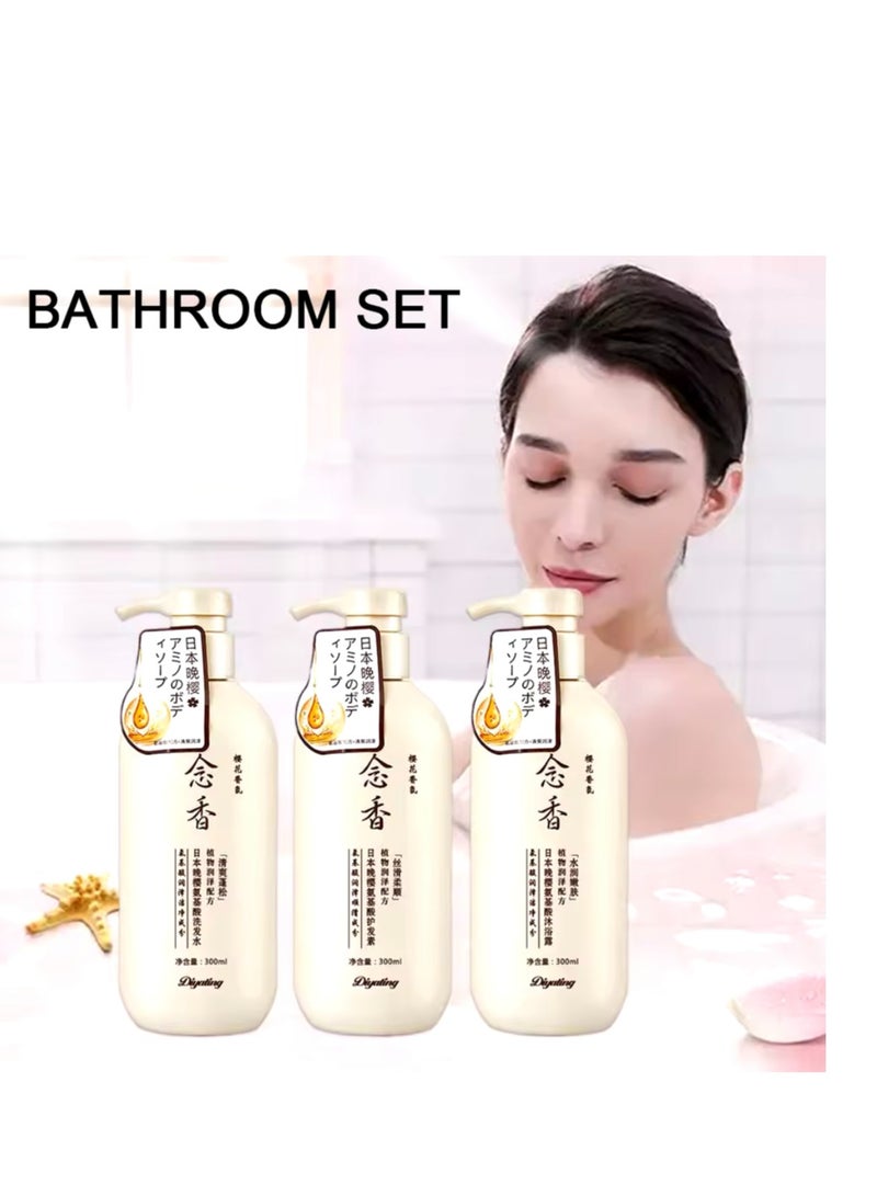 SAKURA Diyating Japanese Sakura Hair & Body Care Set – Shampoo, Conditioner & Shower Gel (300ml Each) | Promotes Hair Growth, Reduces Hair Loss & Refreshes with a Delicate Cherry Blossom Scent - Image 2