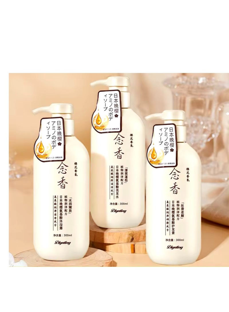SAKURA Diyating Japanese Sakura Hair & Body Care Set – Shampoo, Conditioner & Shower Gel (300ml Each) | Promotes Hair Growth, Reduces Hair Loss & Refreshes with a Delicate Cherry Blossom Scent - Image 3
