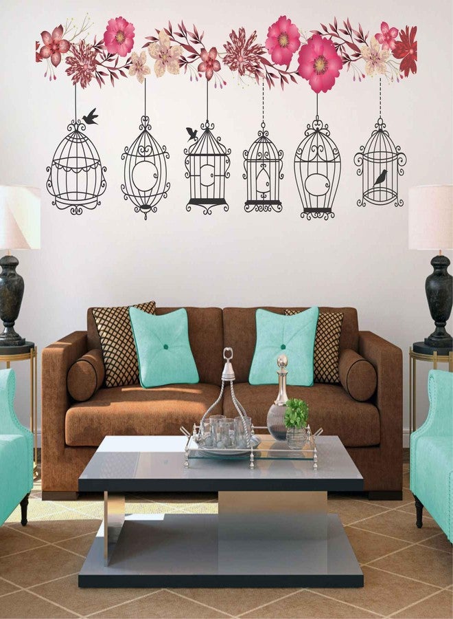 Wall Attraction Birds Cages on Flower Branch Wall Sticker & Mural Sticker for wall Size - 116x48cm NBD46 - Image 1