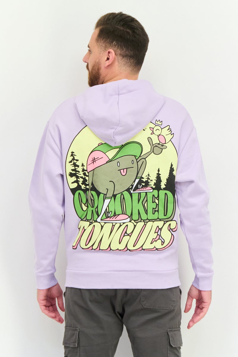 Asos Design Men Hooded Graphic Print Sweatshirt, Lilac - Image 3