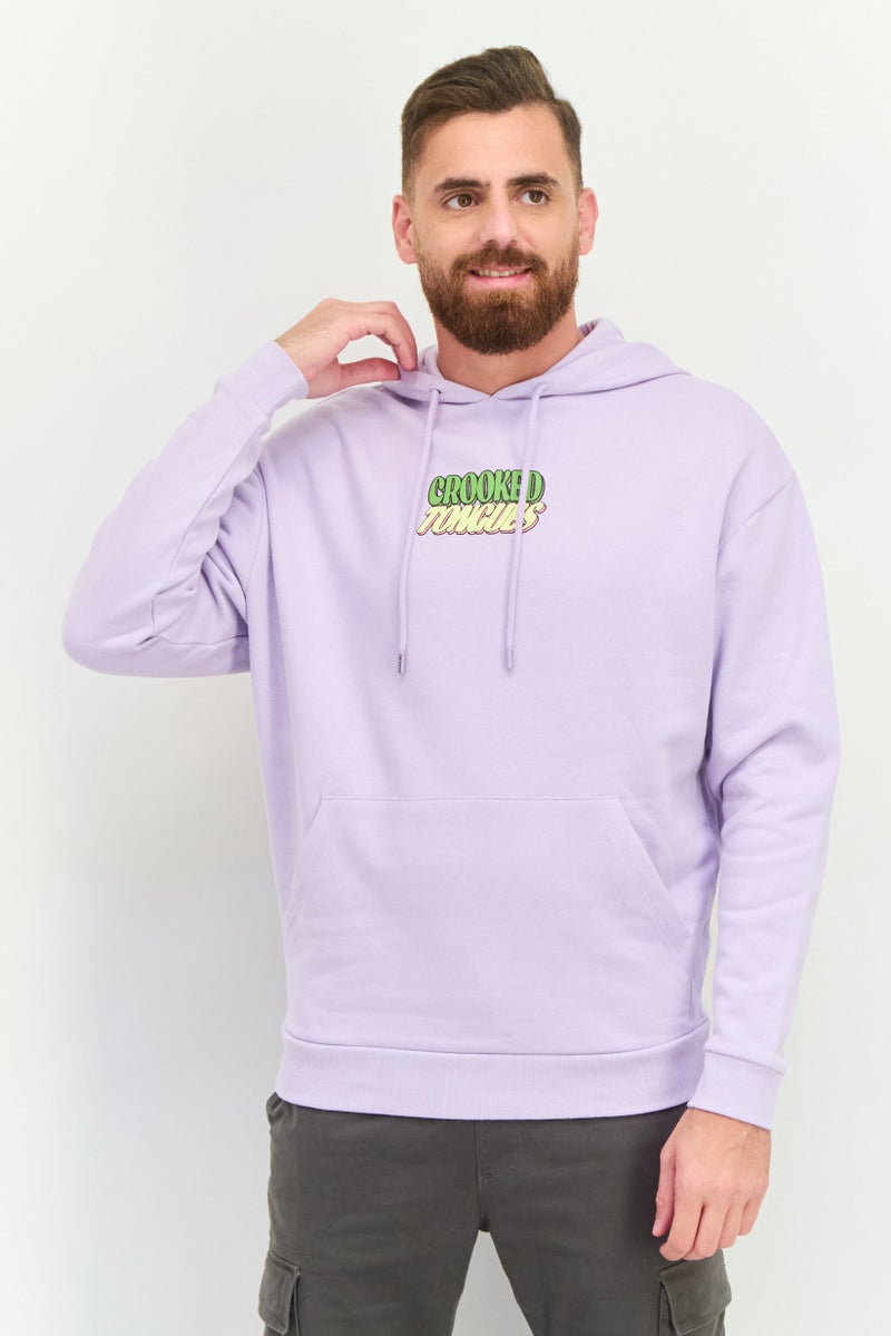 Asos Design Men Hooded Graphic Print Sweatshirt, Lilac - Image 1