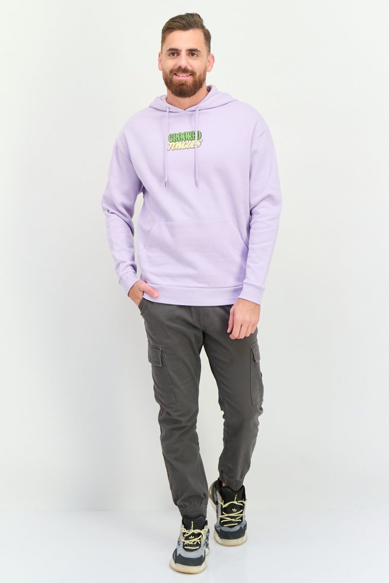 Asos Design Men Hooded Graphic Print Sweatshirt, Lilac - Image 2
