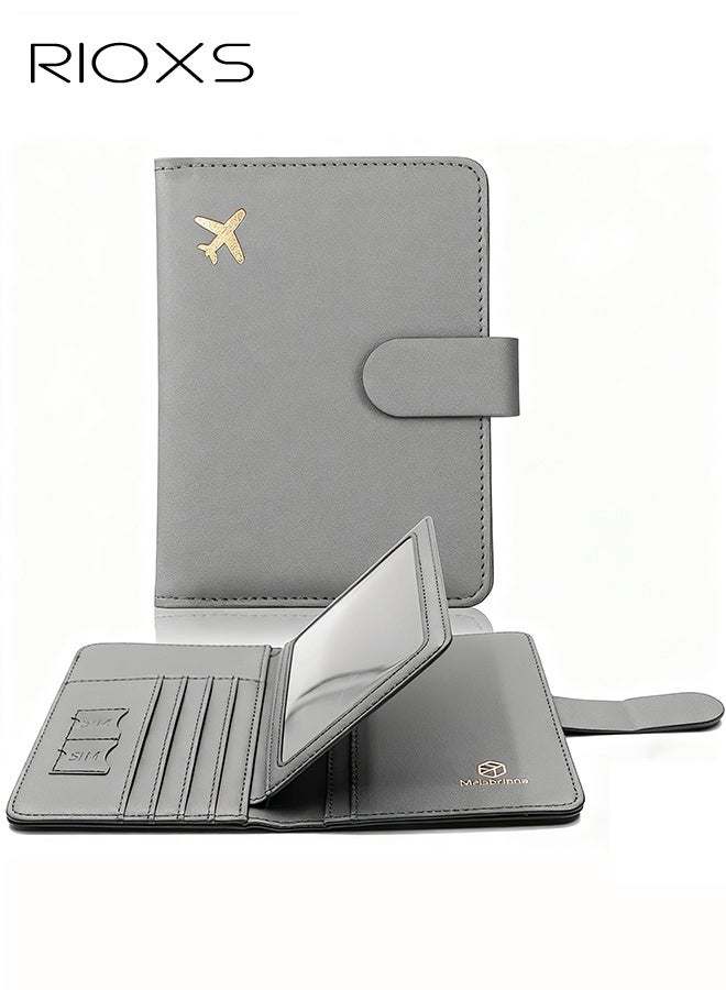 RIOXS Passport Holder for Travel,  Waterproof Leather Passport Wallet Cover Case for Women/Men, Rfid Blocking Passport Cover Travel Wallet with Card Slots, Rfid Passport Book Travel Wallet, Grey - Image 2