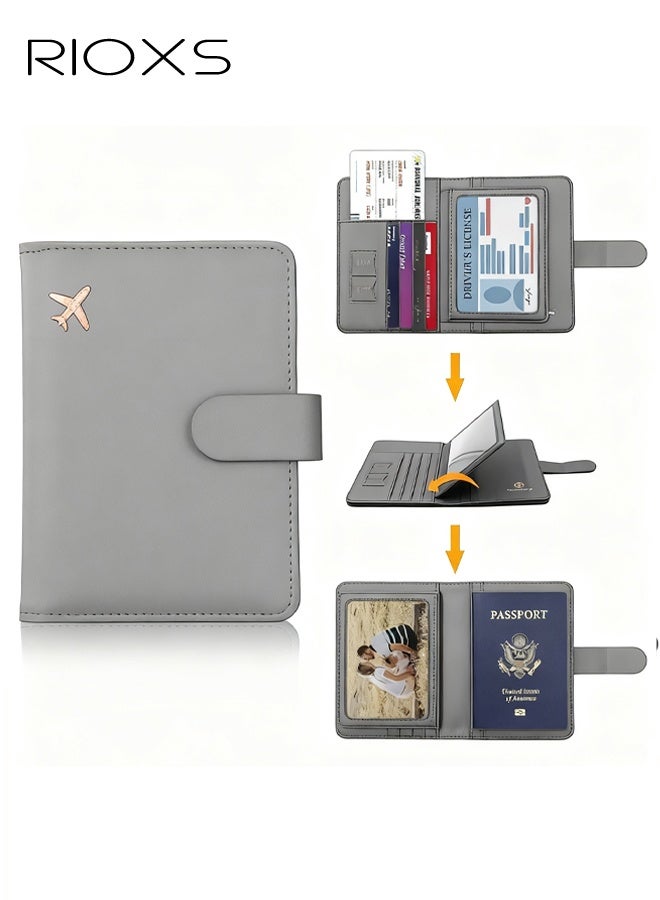 RIOXS Passport Holder for Travel,  Waterproof Leather Passport Wallet Cover Case for Women/Men, Rfid Blocking Passport Cover Travel Wallet with Card Slots, Rfid Passport Book Travel Wallet, Grey - Image 1