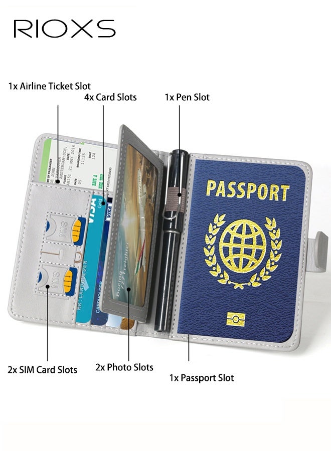 RIOXS Passport Holder for Travel,  Waterproof Leather Passport Wallet Cover Case for Women/Men, Rfid Blocking Passport Cover Travel Wallet with Card Slots, Rfid Passport Book Travel Wallet, Grey - Image 3