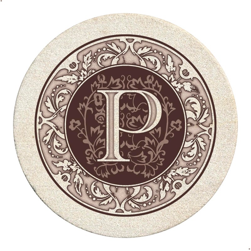 Thirstystone 4Pack Monogram Letter P Sandstone Coasters Manufactured in The USA Decorative Absorbent Easily Wipes Clean