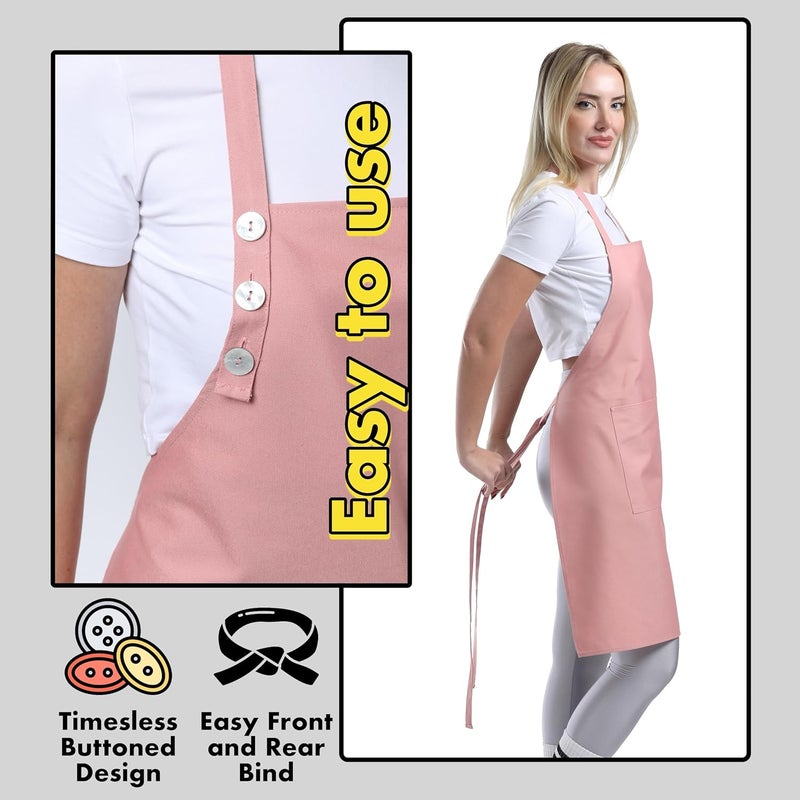 TOSHE Kitchen Apron Waterdrop Resistant Cotton Apron with adjustable Aprons for Women with Pockets 10 Color option Cooking Powder Pink Apron (Powder Pink) - Image 5