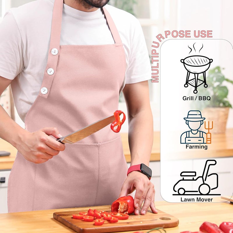 TOSHE Kitchen Apron Waterdrop Resistant Cotton Apron with adjustable Aprons for Women with Pockets 10 Color option Cooking Powder Pink Apron (Powder Pink) - Image 2
