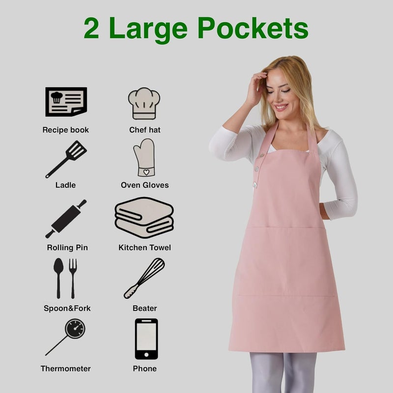 TOSHE Kitchen Apron Waterdrop Resistant Cotton Apron with adjustable Aprons for Women with Pockets 10 Color option Cooking Powder Pink Apron (Powder Pink) - Image 1