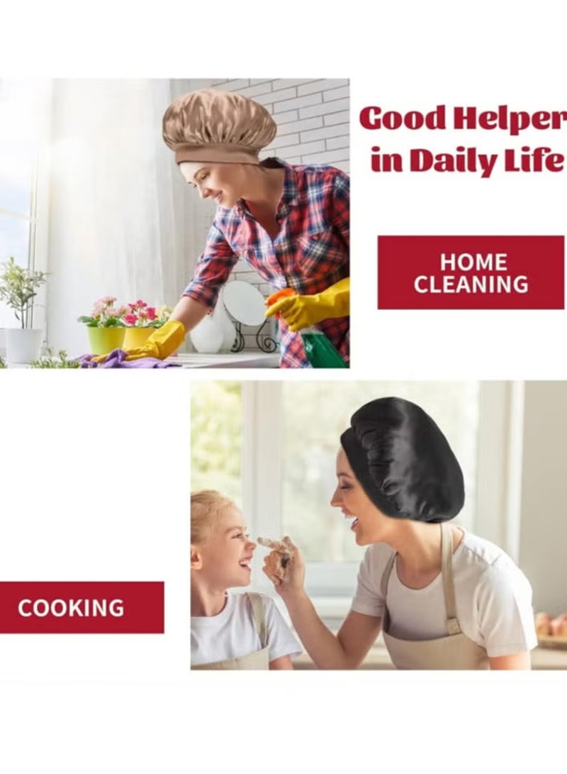 2Piece Satin-Lined Silk Sleep Cap Women's Sleep Cap Large Size with Wide Soft Band Suitable for Curly Hair and Braids - Image 5