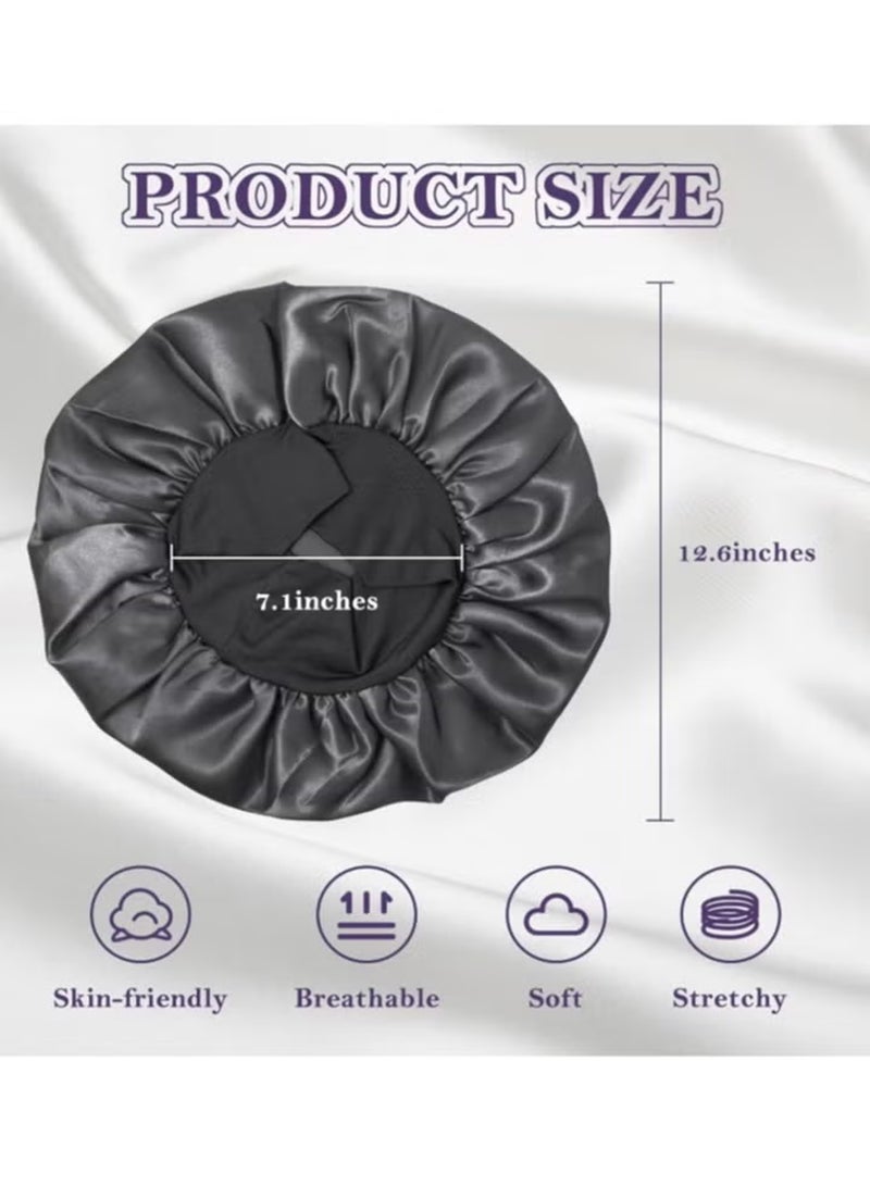 2Piece Satin-Lined Silk Sleep Cap Women's Sleep Cap Large Size with Wide Soft Band Suitable for Curly Hair and Braids - Image 4