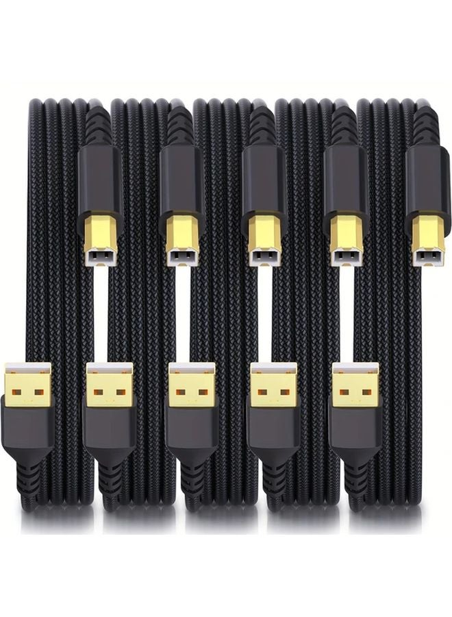 5pcs Black USB A to B Printer Cable 10ft High Speed Nylon Braided Cord - Image 1