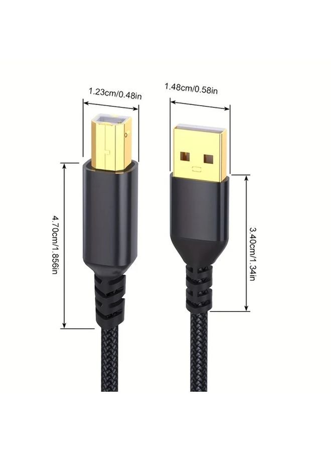 5pcs Black USB A to B Printer Cable 10ft High Speed Nylon Braided Cord - Image 3