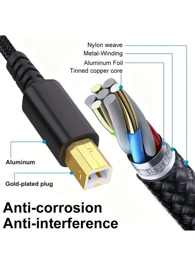 5pcs Black USB A to B Printer Cable 10ft High Speed Nylon Braided Cord - Image 5