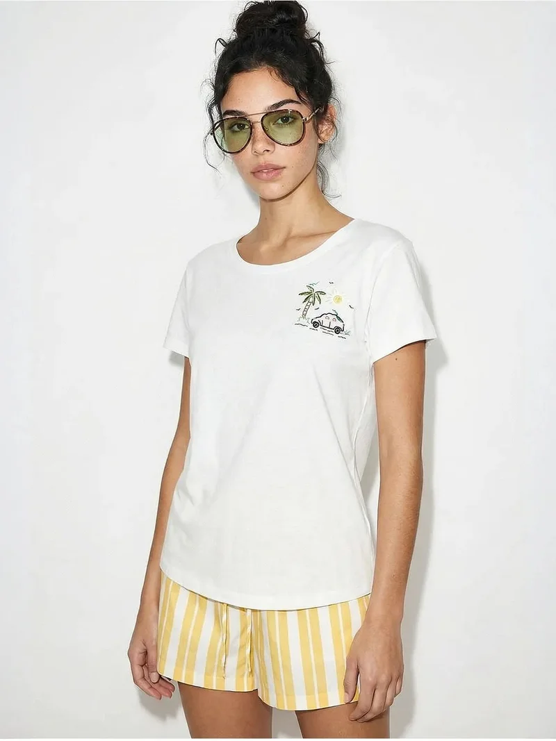 Bianco Lucci LUCCI Embroidered Crew Neck T-Shirt