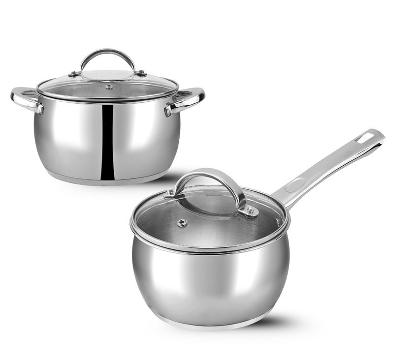 Vinod Letten Stainless Steel Cookware Set - 2 Pcs, Saucepan 2.2 L, Saucepot 2.9 Litre with Glass Lid, Even Heating SAS Bottom, Belly Shape Cooking Set for Kitchen, Induction Base, Gift Combo Pack - Image 1