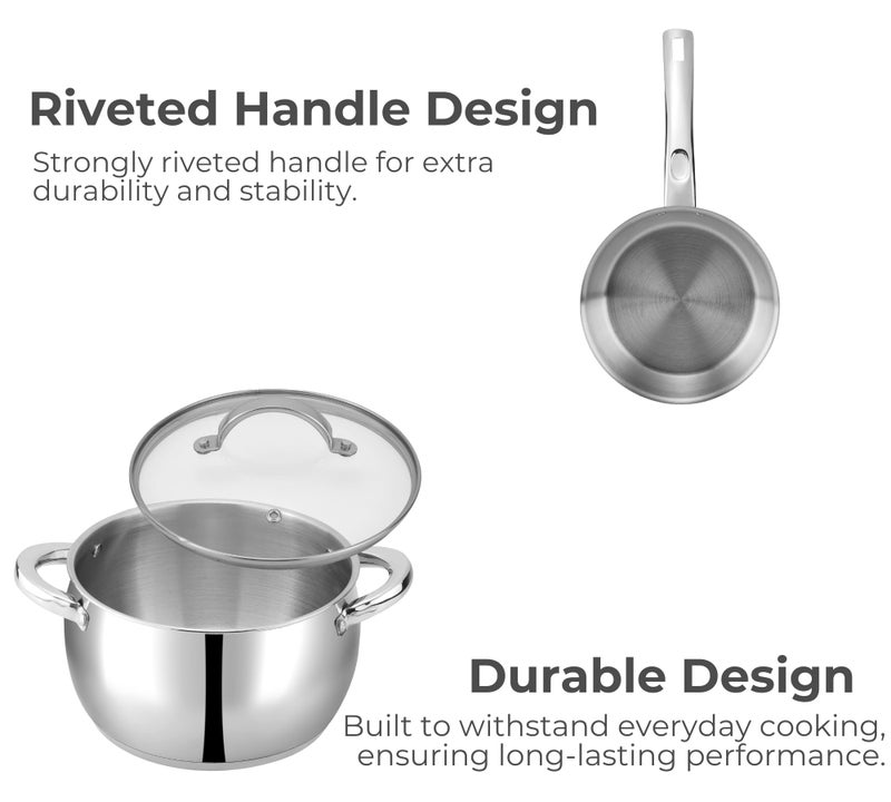 Vinod Letten Stainless Steel Cookware Set - 2 Pcs, Saucepan 2.2 L, Saucepot 2.9 Litre with Glass Lid, Even Heating SAS Bottom, Belly Shape Cooking Set for Kitchen, Induction Base, Gift Combo Pack - Image 5