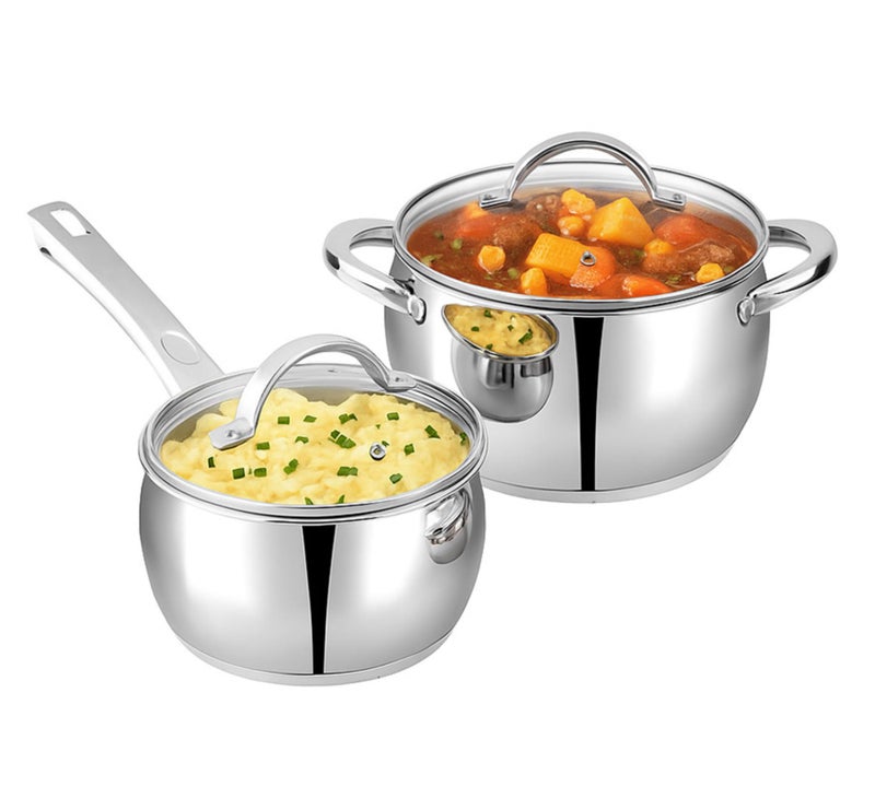 Vinod Letten Stainless Steel Cookware Set - 2 Pcs, Saucepan 2.2 L, Saucepot 2.9 Litre with Glass Lid, Even Heating SAS Bottom, Belly Shape Cooking Set for Kitchen, Induction Base, Gift Combo Pack - Image 3