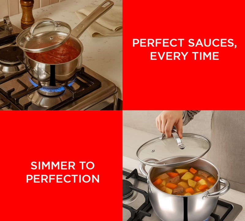 Vinod Letten Stainless Steel Cookware Set - 2 Pcs, Saucepan 2.2 L, Saucepot 2.9 Litre with Glass Lid, Even Heating SAS Bottom, Belly Shape Cooking Set for Kitchen, Induction Base, Gift Combo Pack - Image 4