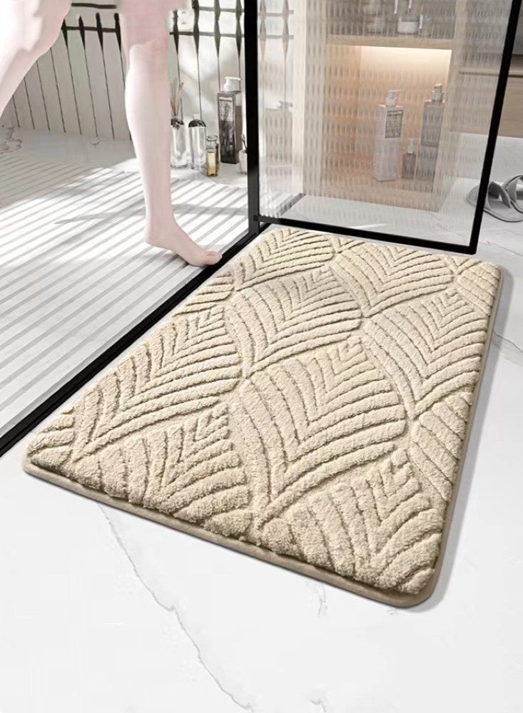 Kutis 1-Piece Bath Mat Bathroom Tub Mat Non-Slip Quick Drying Floor Bath Polyester Beige 60x40 cm  - Image 1