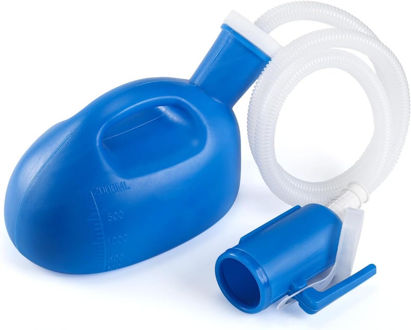 ONEDONE Urinals for Men - Portable Urinal for Men Spill Proof Nighttime Men's Urinal Bottle Male Pee Bottle Urine Bottle 68 OZ for Hospital Home Camping Car Travel 45" Long Hose with Lid (Blue) - Image 1
