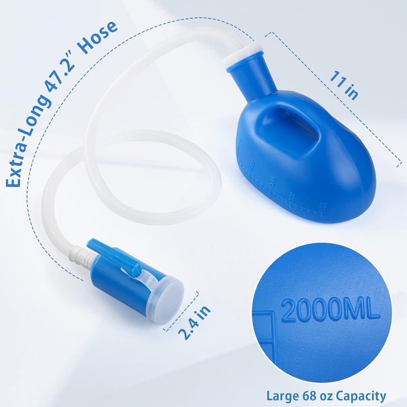 ONEDONE Urinals for Men - Portable Urinal for Men Spill Proof Nighttime Men's Urinal Bottle Male Pee Bottle Urine Bottle 68 OZ for Hospital Home Camping Car Travel 45" Long Hose with Lid (Blue) - Image 4