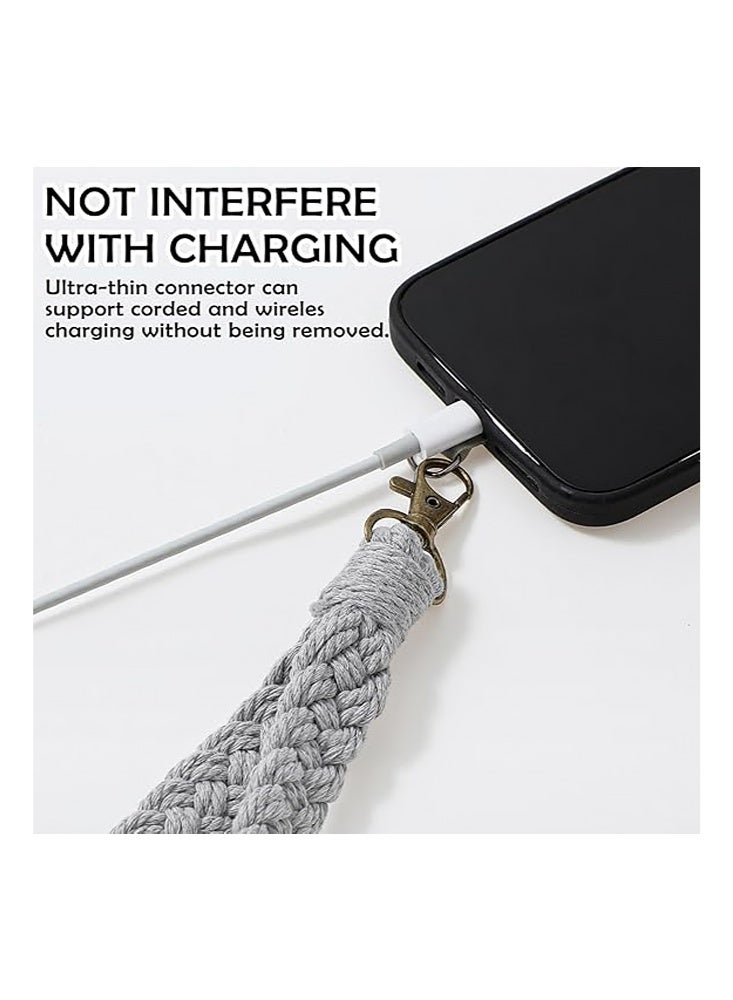 DNM 3PCS Phone Wrist Strap - Cell Phone Lanyard - with 3× Phone Tether Tab - Handmade Macrame Keychain- Phone Case Wrist Lanyard, Anti-Loss Phone Chain for Women Men (Black+Gray+Light Beige) - Image 3