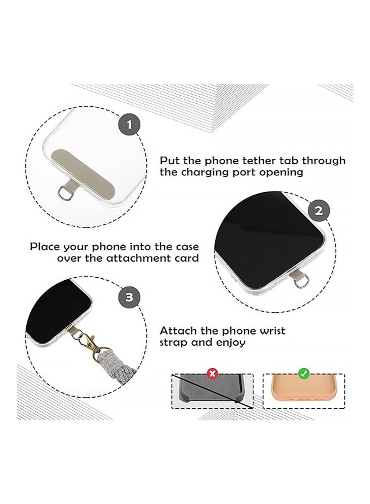 DNM 3PCS Phone Wrist Strap - Cell Phone Lanyard - with 3× Phone Tether Tab - Handmade Macrame Keychain- Phone Case Wrist Lanyard, Anti-Loss Phone Chain for Women Men (Black+Gray+Light Beige) - Image 5