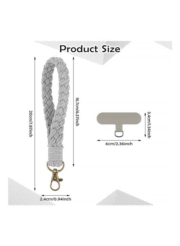 DNM 3PCS Phone Wrist Strap - Cell Phone Lanyard - with 3× Phone Tether Tab - Handmade Macrame Keychain- Phone Case Wrist Lanyard, Anti-Loss Phone Chain for Women Men (Black+Gray+Light Beige) - Image 2